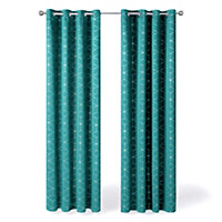Deconovo Blackout Curtains, Eyelet Curtains, Diamond Foil Printed Thermal Insulated Curtains, W52 x L84 Inch, Turquoise, One Pair