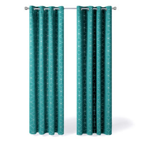 Deconovo Blackout Curtains, Eyelet Curtains, Diamond Foil Printed Thermal Insulated Curtains, W52 x L84 Inch, Turquoise, One Pair