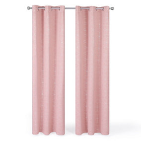 Deconovo Blackout Curtains, Eyelet Curtains, Noise Reduction Curtains, Foil Printed Diamond, W46 x L90 Inch, Coral Pink, 2 Panels