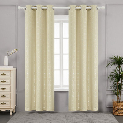 Deconovo Blackout Curtains, Eyelet Thermal Curtains, Silver Diamond Printed Curtains for Bedroom, 46 x 54 Inch, Beige, One Pair