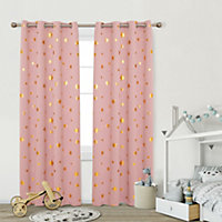 Deconovo Blackout Curtains, Gold Star Foil Printed Curtains, Eyelet Room Darkening Curtains, W66 x L72 Inch, Coral Pink, 2 Panels