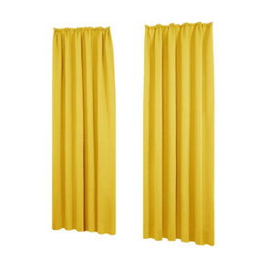 Deconovo Blackout Curtains Pencil Pleat Curtains Thermal Insulated Curtains for Living Room W55 x L54 Inch Lemon Yellow One Pair