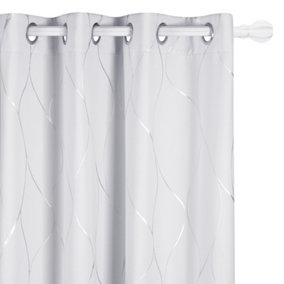 Deconovo Blackout Curtains, Silver Wave Line Foil Printed Door Curtains Thermal Curtains, W52 x L84 Inch, Silver Grey, 1 pair