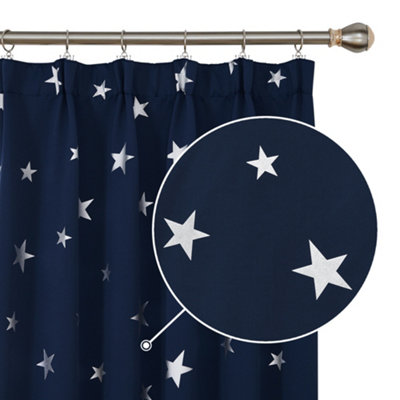 Deconovo Blackout Curtains Star Foil Printed Curtains Pencil Pleated Curtains for Bedroom Navy Blue 52 x 95 Inch 1 pair