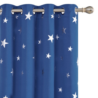 Deconovo Blackout Curtains, Stars Foil Printed Thermal Insulated Curtains, Eyelet Curtains, W46 x L72 Inch, Blue, 1 Pair