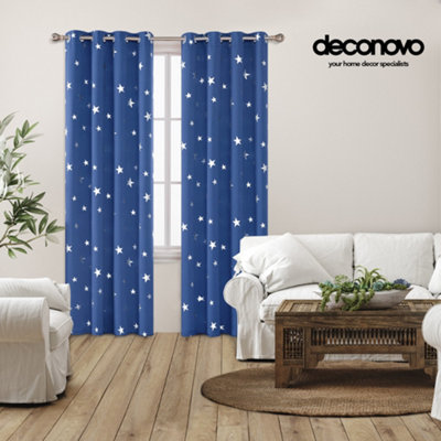 Deconovo Blackout Eyelet Curtains, Gold Constellation Printed Curtains For Boys Bedroom 46 X 72 Inch Silver Grey 2 Panels