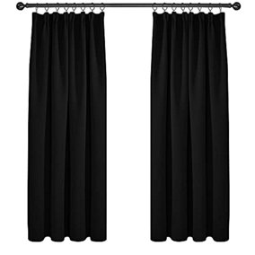 Deconovo Blackout Curtains Super Soft Thermal Insulated Energy Saving Pencil Pleat Blackout Curtains 52x72 Inch Black 2 Panels