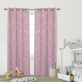 Deconovo Blackout Curtains, Super Soft Window Treatment, Gold Star Foil Printed Curtains, W66 x L72 Inch, Light Pink, 2 Panels