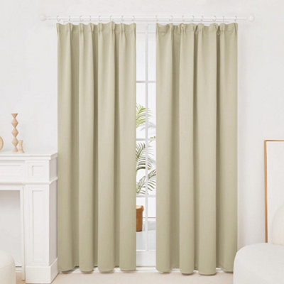 Deconovo Blackout Curtains Thermal Curtains Energy Saving Super Soft Pencil Pleat Curtains for Bedroom 52 x 95 Inch Beige 2 Panels