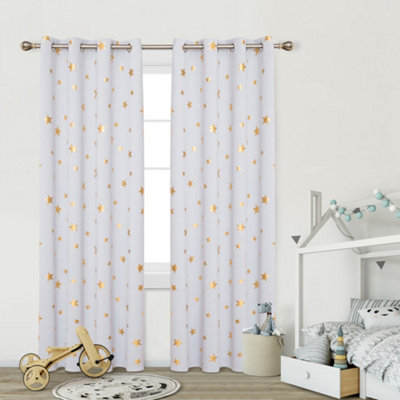 Deconovo Blackout Curtains, Thermal Gold Star Foil Printed, Eyelet Curtains for Nursery 52 x 63 Inch, Silver Grey, 2 Panels