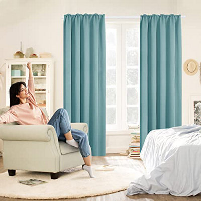 Deconovo Blackout Curtains Thermal Insulated Boys Curtains Pencil Pleat Curtains for Kids Bedroom W55"x L82" Sky Blue One Pair