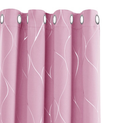 Deconovo Blackout Curtains, Thermal Insulated Curtains, Wave Line Foil Printed Eyelet Curtains, 46x54 Inch(W x L), Pink, 2 panels