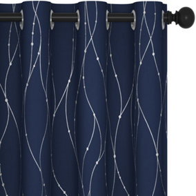 Deconovo Blackout Curtains Thermal Insulated Energy Saving Super Soft Room Darkening Curtains W55 x L90 Inch Navy Blue 1 Pair