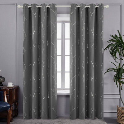 Deconovo Blackout Curtains,Thermal Wave Line Foil Printed Eyelet ...