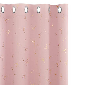 Deconovo Blackout Eyelet Curtains Constellation Gold Printed Curtains for Baby Nursery, 46 x 90 Inch(W x L), Coral Pink, 2 Panels