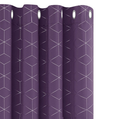 Deconovo Blackout Eyelet Curtains, Diamond Foil Printed Noise Reduction Curtains 140x138cm(Width x Length), Purple Grape, One Pair