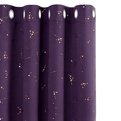 Deconovo Blackout Eyelet Curtains, Gold Constellation Printed Curtains for Bedroom, 46 x 72 Inch(W x L), Dark Purple, 2 Panels