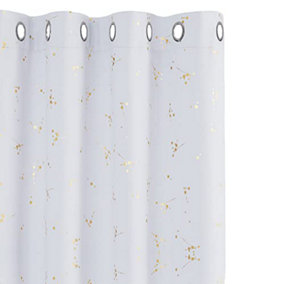 Deconovo Blackout Eyelet Curtains, Gold Constellation Printed Curtains for Boys Bedroom, 46 x 72 Inch, Silver Grey, 2 Panels