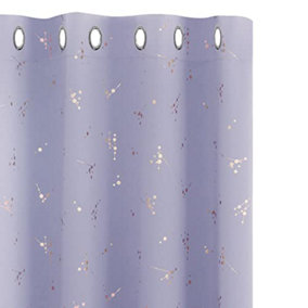 Deconovo Blackout Eyelet Curtains, Gold Constellation Printed Curtains for Boys Bedroom, 46 x 72 Inch(W x L), Light Purple, 1 Pair