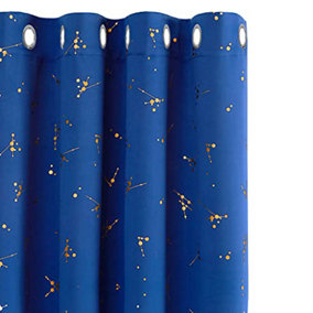 Deconovo Blackout Eyelet Curtains, Gold Constellation Printed Curtains for Living Room, 66 x 90 Inch(W x L), Royal Blue, 2 Panels