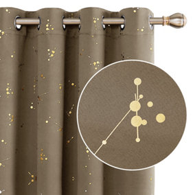 Deconovo Blackout Eyelet Curtains, Gold Constellation Printed Thermal Insulated Curtains, W46 x L72 Inch, Taupe, 2 Panels