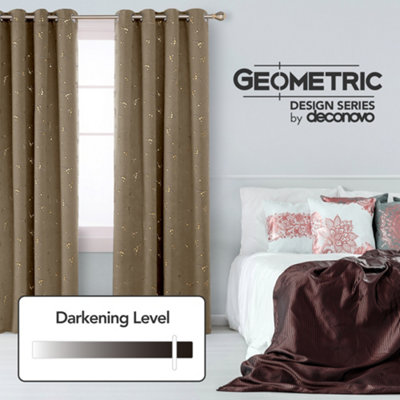 Deconovo Blackout Eyelet Curtains, Gold Constellation Printed Thermal Insulated Curtains, W46 x L72 Inch, Taupe, 2 Panels