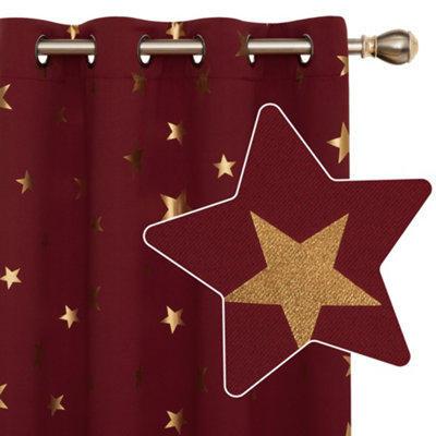 Deconovo Blackout Eyelet Curtains, Gold Star Foil Printed Curtains, 140x245cm (Width x Length), Pink, 2 Panels