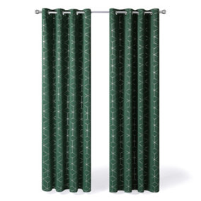 Deconovo Blackout Eyelet Curtains, Ready Made Thermal Insulated Foil Printed Diamond Curtains, W66 x L90 Inch, Dark Forest, 1 Pair