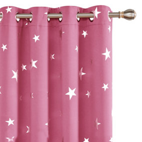 Deconovo Blackout Eyelet Curtains, Room Darkening Thermal Insulated Silver Star Foil Printed Curtains W52 x L72 Inch, Pink, 1 Pair