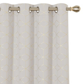 Deconovo Blackout Eyelet Curtains, Super Soft Gold Diamond Printed Thermal Insulated Curtains, W52 x L54 Inch, Light Beige, 1 Pair