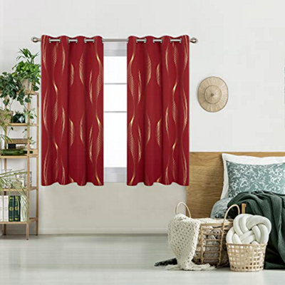 Deconovo Blackout Eyelet Curtains, Thermal Curtains Gold Wave Line Foil ...