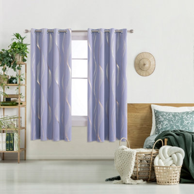 Deconovo Blackout Eyelet Curtains Thermal Insulated Gold Wave Line Foil Printed Curtains for Bedroom 46x54 Inch Light Purple