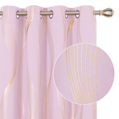 Deconovo Blackout Eyelet Curtains Thermal Insulated Gold Wave Line Foil ...