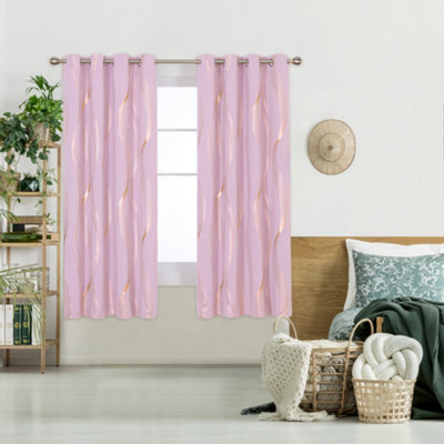 Deconovo Blackout Eyelet Curtains Thermal Insulated Gold Wave Line Foil ...