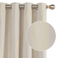 Deconovo Blackout Eyelet Curtains Thermal Insulated Gold Wave Line Foil Printed Curtains for Bedroom 46x90 Inch Beige 2 Panels
