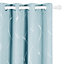 Deconovo Blackout Eyelet Curtains, Thermal Insulated Wave Line Foil Printed Ring Top Curtains, W52 x L63 Inch, Sky Blue, one pair