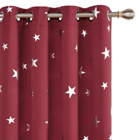 Deconovo Blackout Eyelet Thermal Insulated Silver Star Foil Printed Curtains for Kids Bedroom, W46 x L84 Inch, Red, 2 Panels