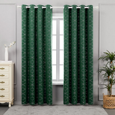 Deconovo Blackout Foil Printed Diamond Eyelet Curtains, Noise Reduction Curtains for Kitchen, 52 x 45 Inch, Dark Forest, 2 Panels