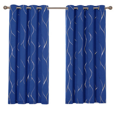 Deconovo Blackout Ring Top Curtains, Thermal Insulated Curtains, Gold Wave Foil Printed, W46 x