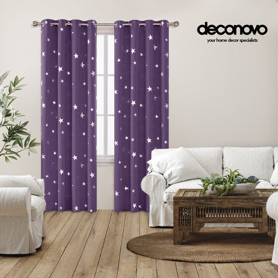 Deconovo Blackout Ring Top Curtains, Thermal Insulated Silver Star Foil Printed Curtains, W52 x L54 Inch, Purple Grape, 2 Panels
