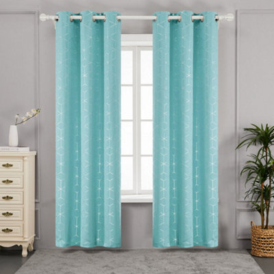 Deconovo Blackout Thermal Curtains Eyelet, Diamond Foil Printed Curtains for Nursery, 52 x 45 Inch, Sky Blue, One Pair