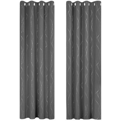 Deconovo Blackout Thermal Curtains Foil Dotted Line Printed Eyelet Curtains for Boys Bedroom, Dark Grey, 55 x 96 Inch, One Pair