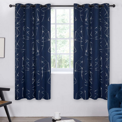 Deconovo Blackout Thermal Eyelet Curtains, Diamond Printed Material Curtains for Bedroom Windows, 52x63 Inch, Navy Blue, one pair