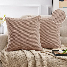 Deconovo Brown Corduroy Granule Cushion Covers 60cm x 60cm, Fluffy Fabric Throw Pillow Covers with Invisible Zipper, Set of 2