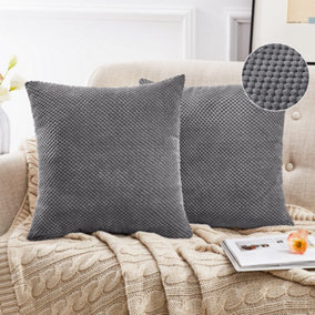 Deconovo Corduroy Grey Cushion Covers 40cm x 40cm, Fluffy Granule Plain Throw Pillow Covers with Invisible Zipper, Set of 2