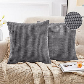 Deconovo Corduroy Grey Cushion Covers 55 x 55 cm, Fluffy Dot Throw Pillow Covers with Invisible Zipper,Pack of 2
