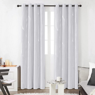 Deconovo Curtains 52 x 72 Inch Wave Line Foil Printed Thermal Blackout Curtains Eyelet Curtains for Children Silver Grey 2 Panels