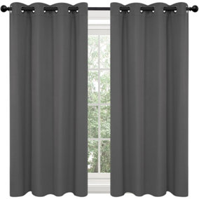 Deconovo Curtains 90 Drop Super Soft Thermal Insulated Curtains Eyelet Blackout Curtains 55x90 Drop Inch Dark Grey 2 Panels