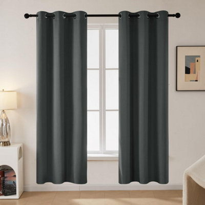 Deconovo Curtains Eyelet Blackout Curtains Ring Top Curtains Nursery Curtains for Wedding, Dark Grey, 42 x 72 Inch, 2 Panels