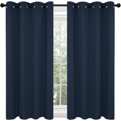 Deconovo Curtains for Living Room Solid Thermal Insulated Curtains Eyelet Blackout Curtains 46 x 54 Inch Navy Blue 1 Pair